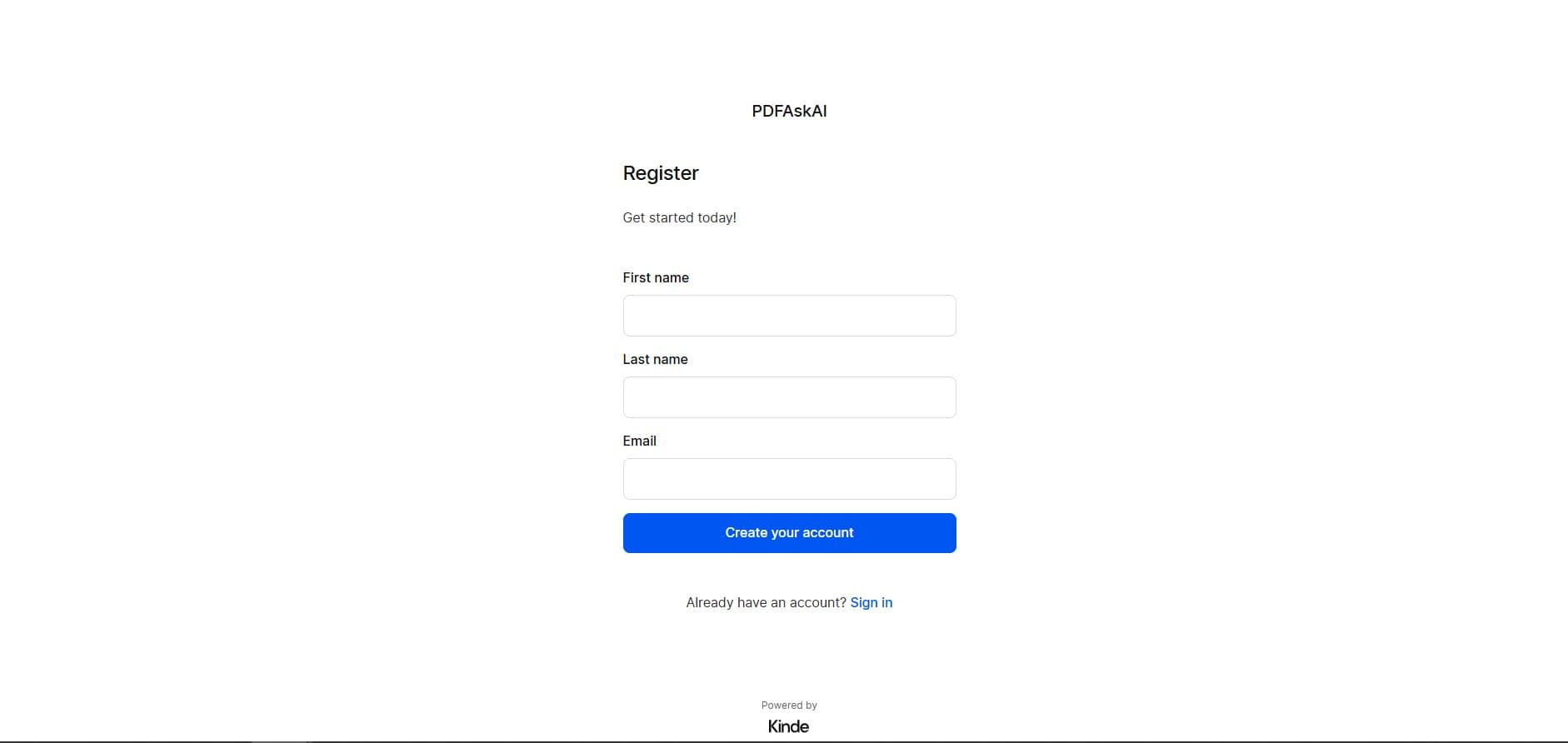 Preview of Sign up for an account